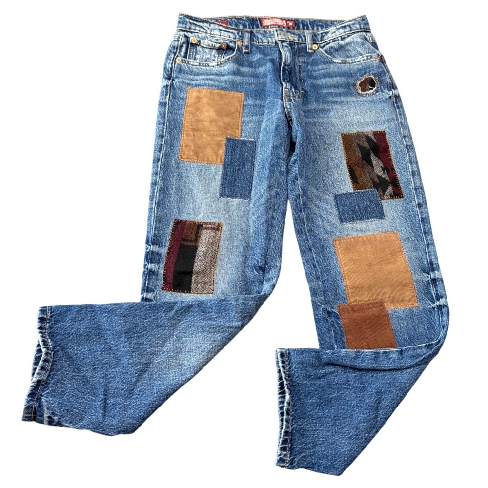 Lucky Brand Lucky Legend Patchwork Straight Leg Jeans Blue Distressed Womens 25R
